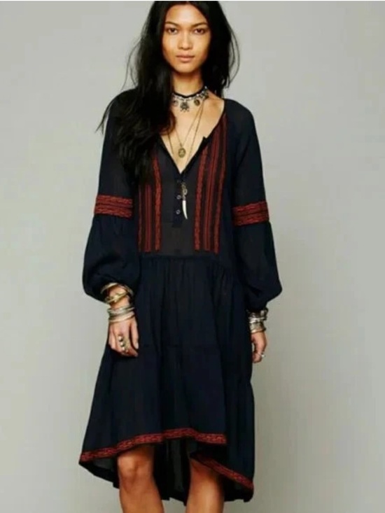 Free People Dresses & Skirts - Free People Light Heart Gauze Tunic Dress Large Navy
